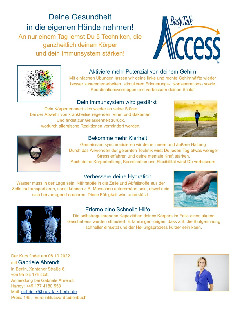 Kurs diesen Samstag: Die Gesundheit in die eigenen Hände nehmen, Hohen Neuendorf Kurs diesen Samstag: Die Gesundheit in die eigenen Hände nehmen, Hohen Neuendorf