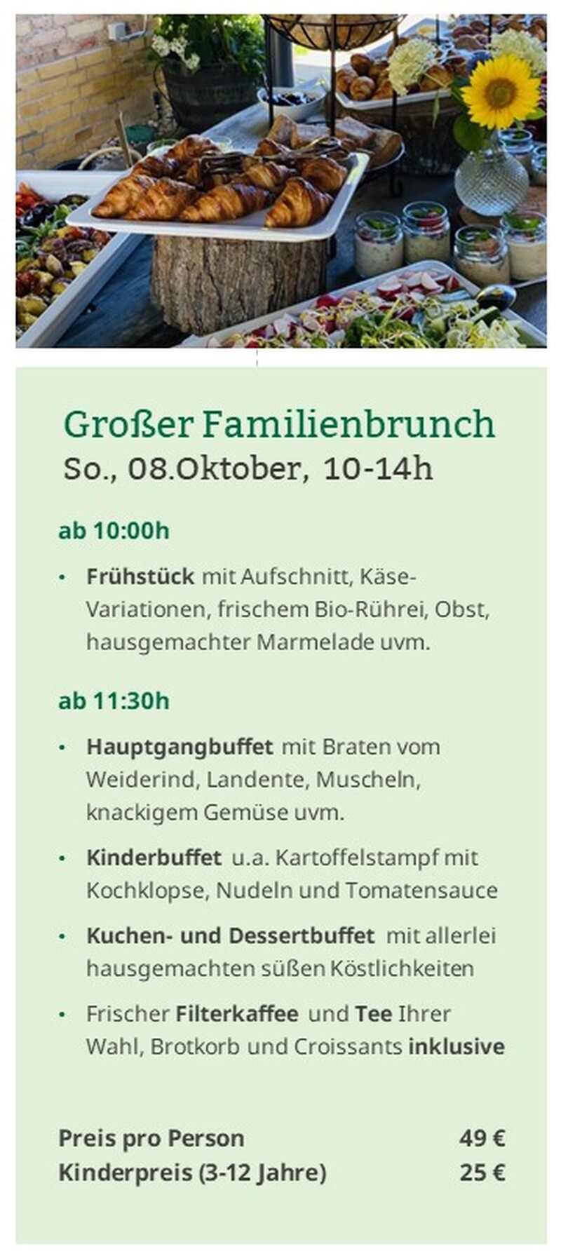 Familienbrunch im „Forsthaus am Schloss Sommerswalde“, Hohen Neuendorf