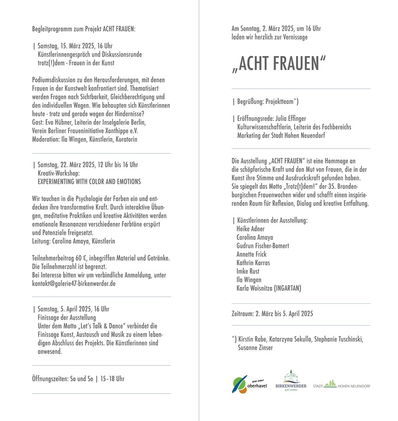 Einladung zur Ausstellung „ACHT FRAUEN”, Hohen Neuendorf Einladung zur Ausstellung „ACHT FRAUEN”, Hohen Neuendorf